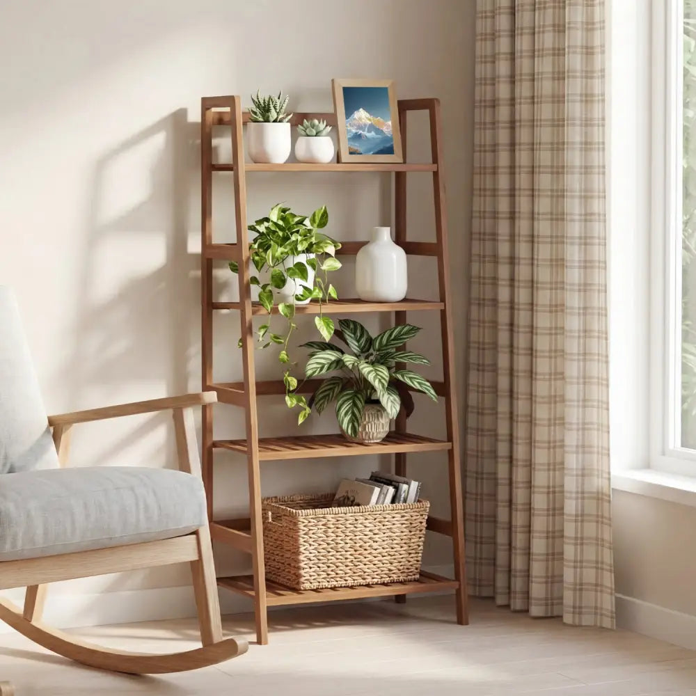 4-Tier Bamboo Plant Rack with Guardrails Stable and Space-Saving-Walnut - Walnut - Plant Stands