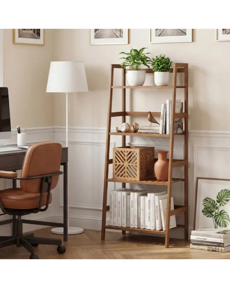 4-Tier Bamboo Plant Rack with Guardrails Stable and Space-Saving-Walnut - Walnut - Plant Stands