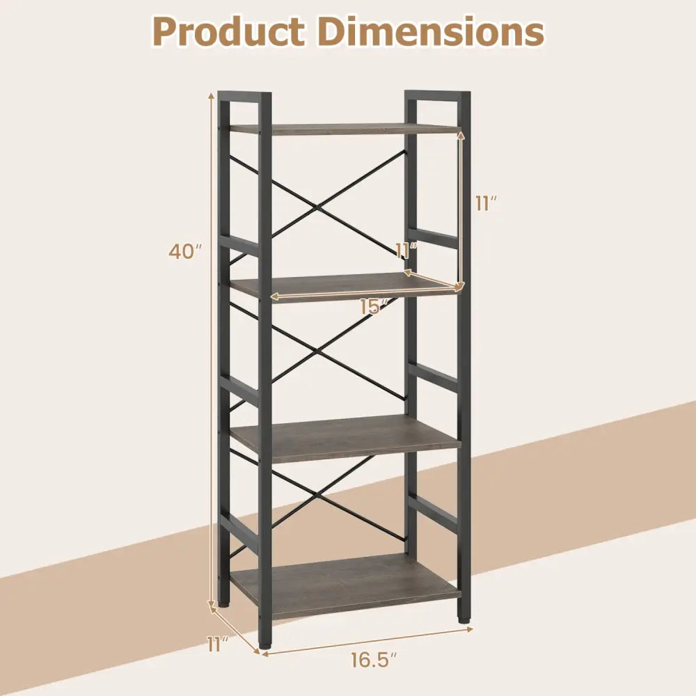4-Tier Bookshelf Narrow Freestanding Display Shelf with Metal Frame-Oak - Oak - Bookcases