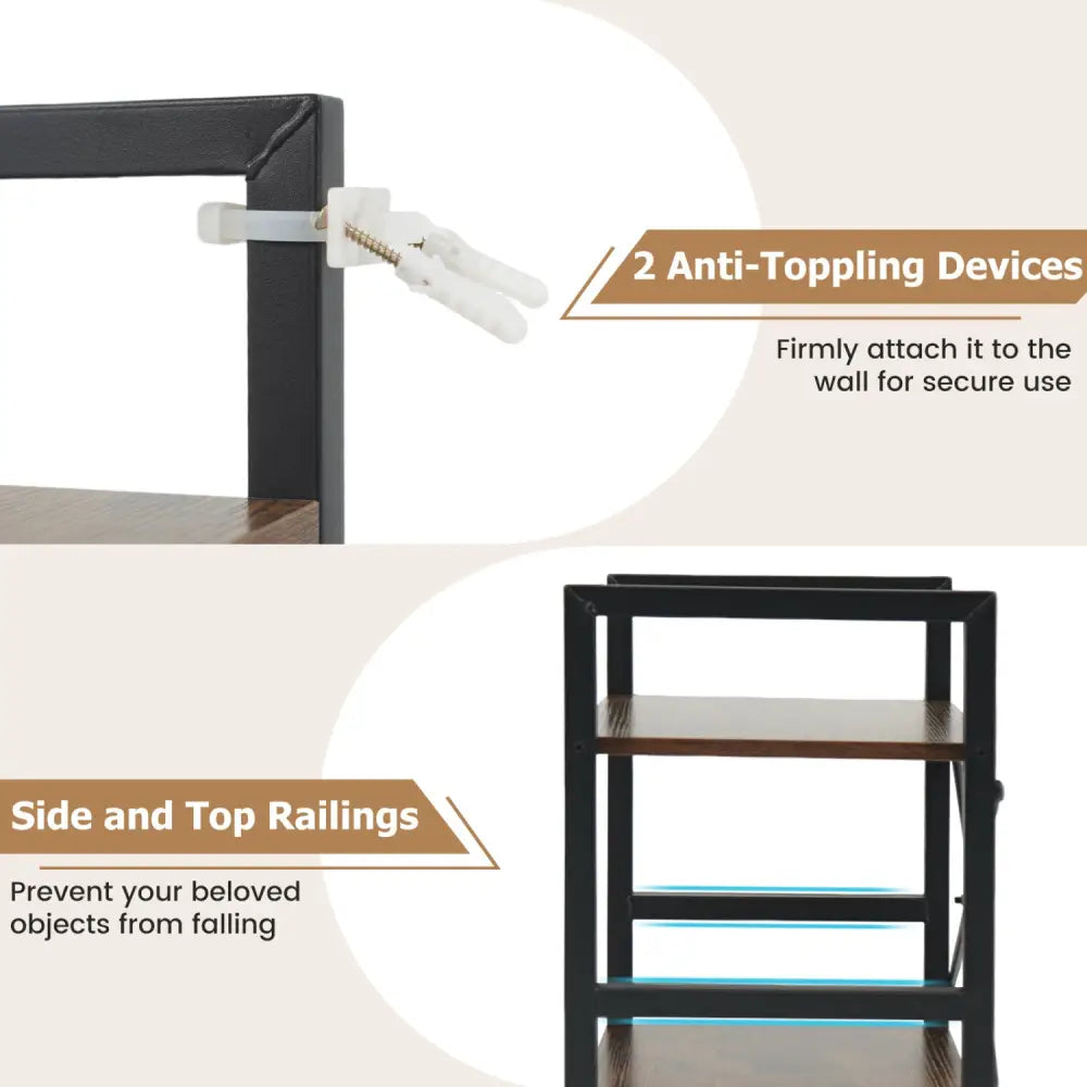 4-Tier Bookshelf Narrow Freestanding Display Shelf with Metal Frame-Rustic Brown - Rustic Brown - Bookcases