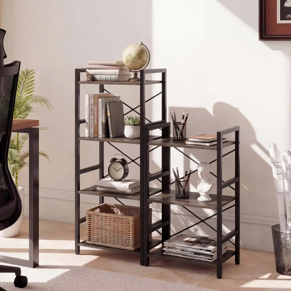 4-Tier Bookshelf Narrow Freestanding Display Shelf with Metal Frame-Oak - Oak - Bookcases