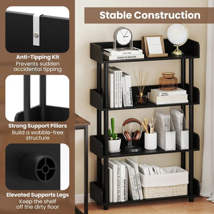 4-Tier Bookshelf Open Bookcase with Anti-Tipping Kit Industrial Storage Unit-Black Costway