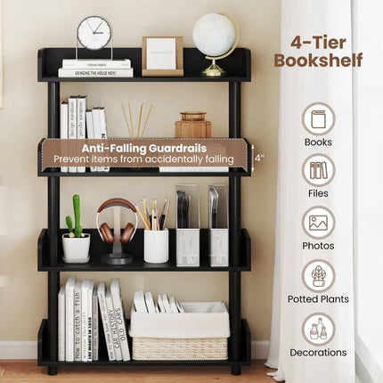 4-Tier Bookshelf Open Bookcase with Anti-Tipping Kit Industrial Storage Unit-Black Costway
