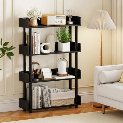 4-Tier Bookshelf Open Bookcase with Anti-Tipping Kit Industrial Storage Unit-Black Costway