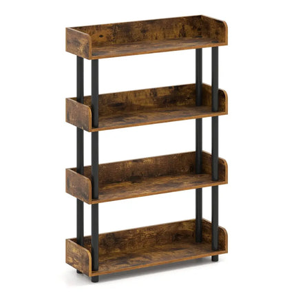 4-Tier Bookshelf Open Bookcase with Anti-Tipping Kit Industrial Storage Unit-Rustic Brown Costway