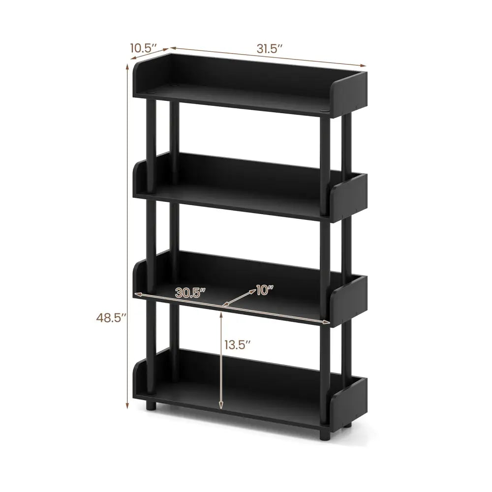 4-Tier Bookshelf Open Bookcase with Anti-Tipping Kit Industrial Storage Unit-Black - Black - Bookcases