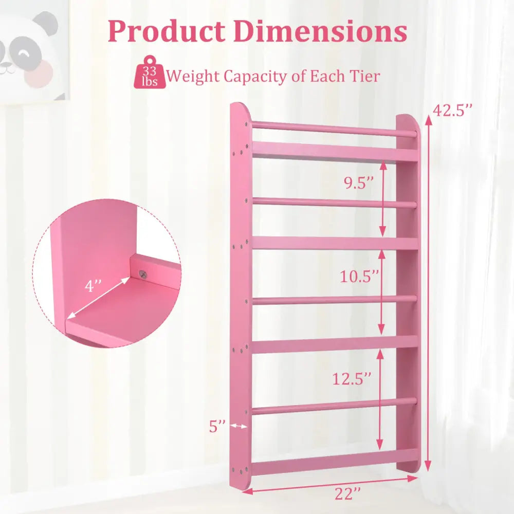 4-Tier Bookshelf Organizer for Toys and Books with Basswood Crossbar-Pink - Pink - Bookcases