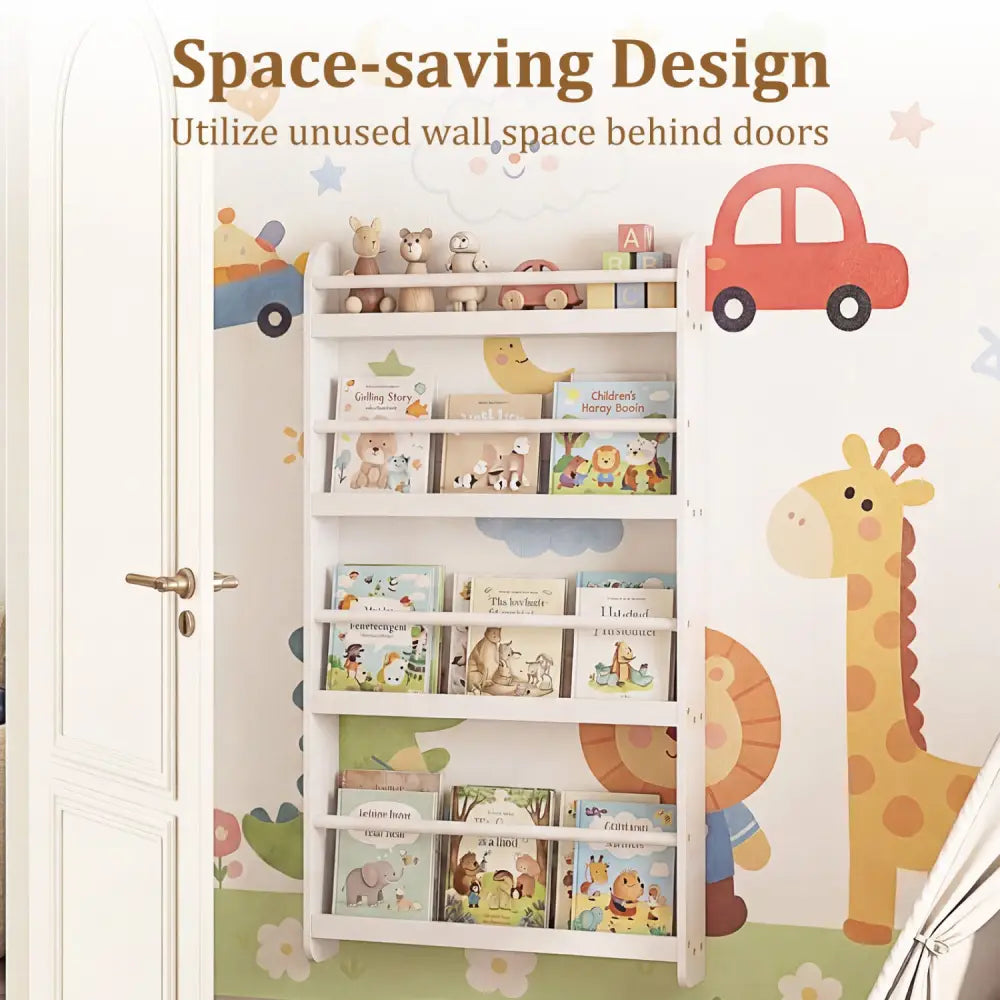 4-Tier Bookshelf Organizer for Toys and Books with Basswood Crossbar-White - White - Bookcases