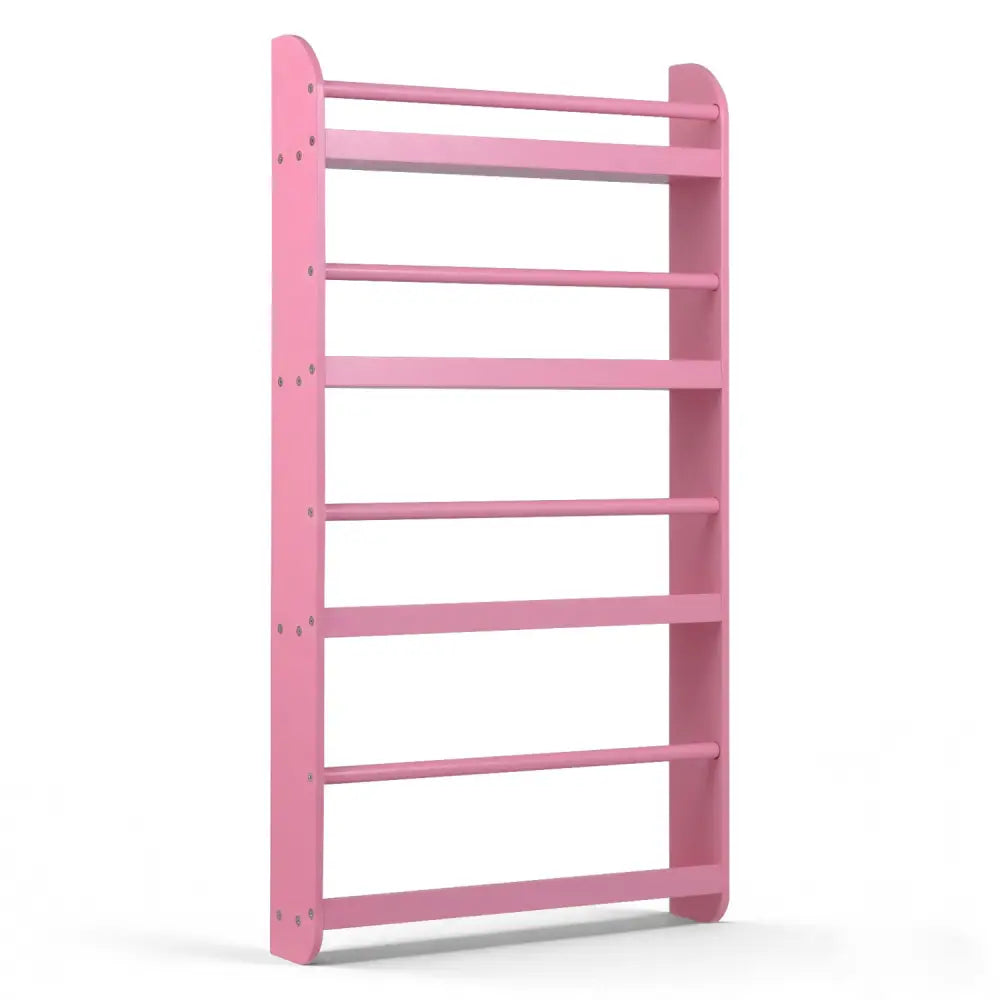 4-Tier Bookshelf Organizer for Toys and Books with Basswood Crossbar-Pink - Pink - Bookcases