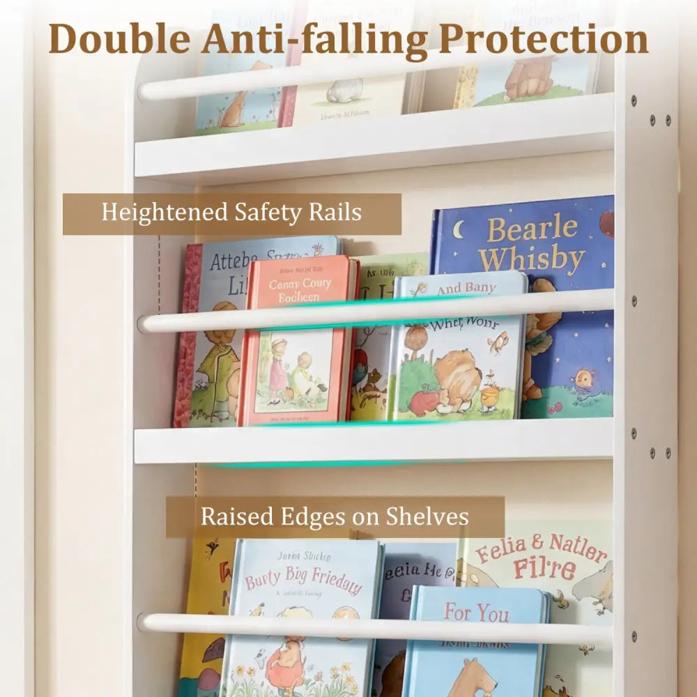 4-Tier Bookshelf Organizer for Toys and Books with Basswood Crossbar-White - White - Bookcases