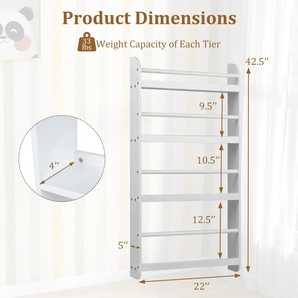 4-Tier Bookshelf Organizer for Toys and Books with Basswood Crossbar-White - White - Bookcases