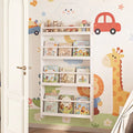 4-Tier Bookshelf Organizer for Toys and Books with Basswood Crossbar-White - White - Bookcases