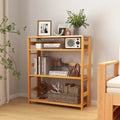 4-Tier Bookshelf Rubber Wood Bookcase with Side Fences for Living Room-29.5 inches - Natural - Bookcases