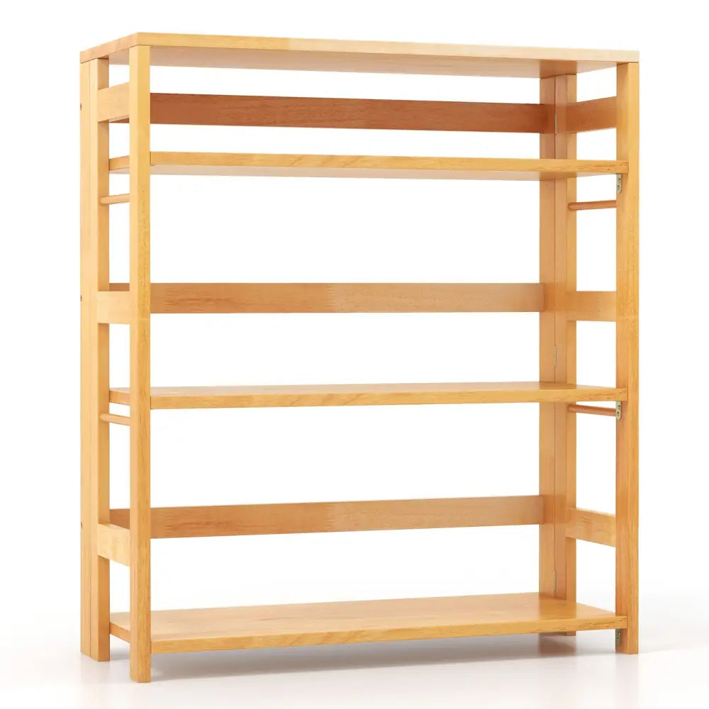 4-Tier Bookshelf Rubber Wood Bookcase with Side Fences for Living Room-29.5 inches - Natural - Bookcases