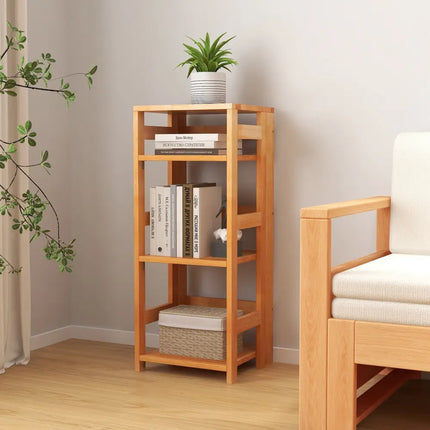 4-Tier Bookshelf Rubber Wood Bookcase with Side Fences for Living Room-14 inches Costway