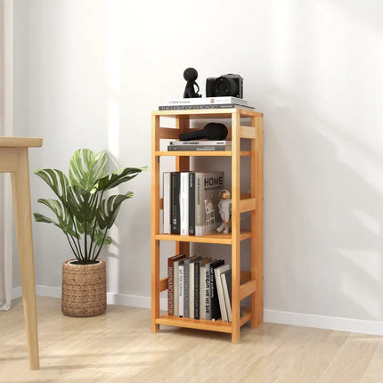 4-Tier Bookshelf Rubber Wood Bookcase with Side Fences for Living Room-14 inches Costway
