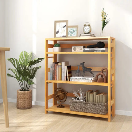 4-Tier Bookshelf Rubber Wood Bookcase with Side Fences for Living Room-29.5 inches Costway