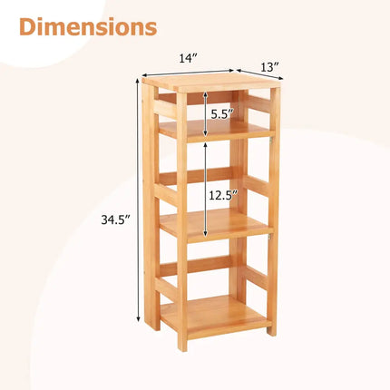 4-Tier Bookshelf Rubber Wood Bookcase with Side Fences for Living Room-14 inches Costway