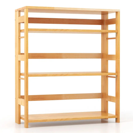 4-Tier Bookshelf Rubber Wood Bookcase with Side Fences for Living Room-29.5 inches Costway