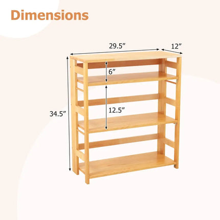 4-Tier Bookshelf Rubber Wood Bookcase with Side Fences for Living Room-29.5 inches Costway