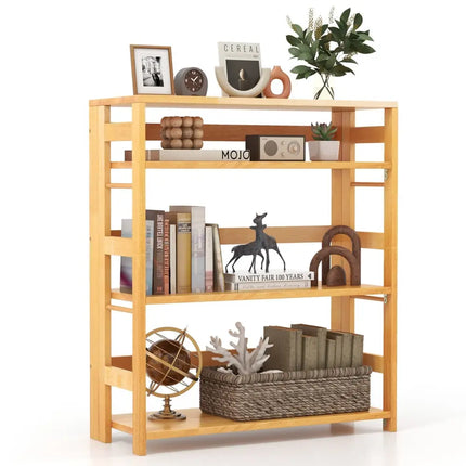 4-Tier Bookshelf Rubber Wood Bookcase with Side Fences for Living Room-29.5 inches Costway