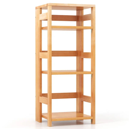 4-Tier Bookshelf Rubber Wood Bookcase with Side Fences for Living Room-14 inches Costway
