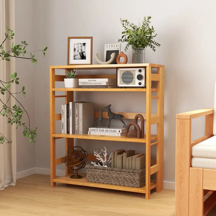 4-Tier Bookshelf Rubber Wood Bookcase with Side Fences for Living Room-29.5 inches Costway