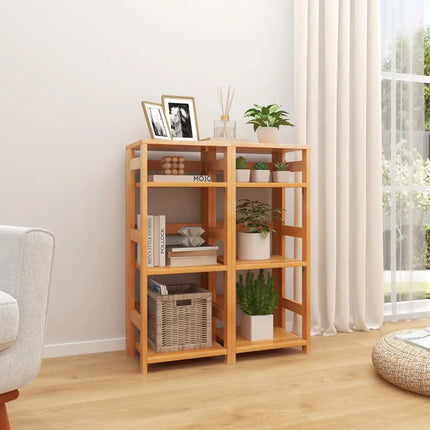 4-Tier Bookshelf Rubber Wood Bookcase with Side Fences for Living Room-14 inches Costway