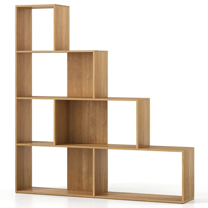 4-Tier Bookshelf Stair Bookcase with 6 Cubes Display Rack-Natural - Natural - Bookcases