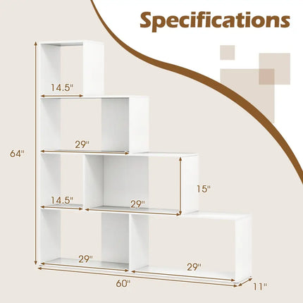 4-Tier Bookshelf Stair Bookcase with 6 Cubes Display Rack-White - White - Bookcases