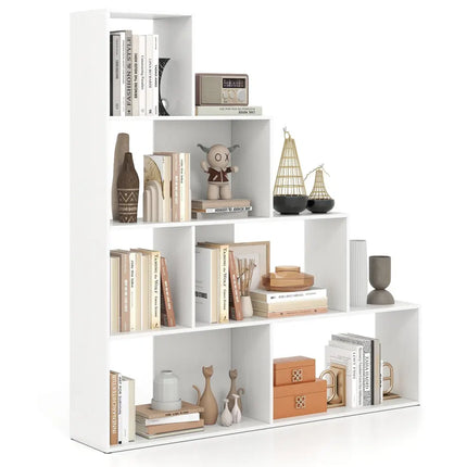 4-Tier Bookshelf Stair Bookcase with 6 Cubes Display Rack-White - White - Bookcases