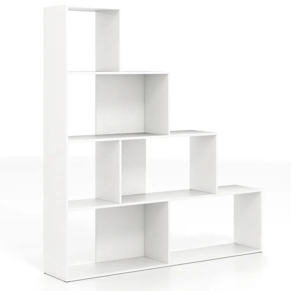 4-Tier Bookshelf Stair Bookcase with 6 Cubes Display Rack-White - White - Bookcases