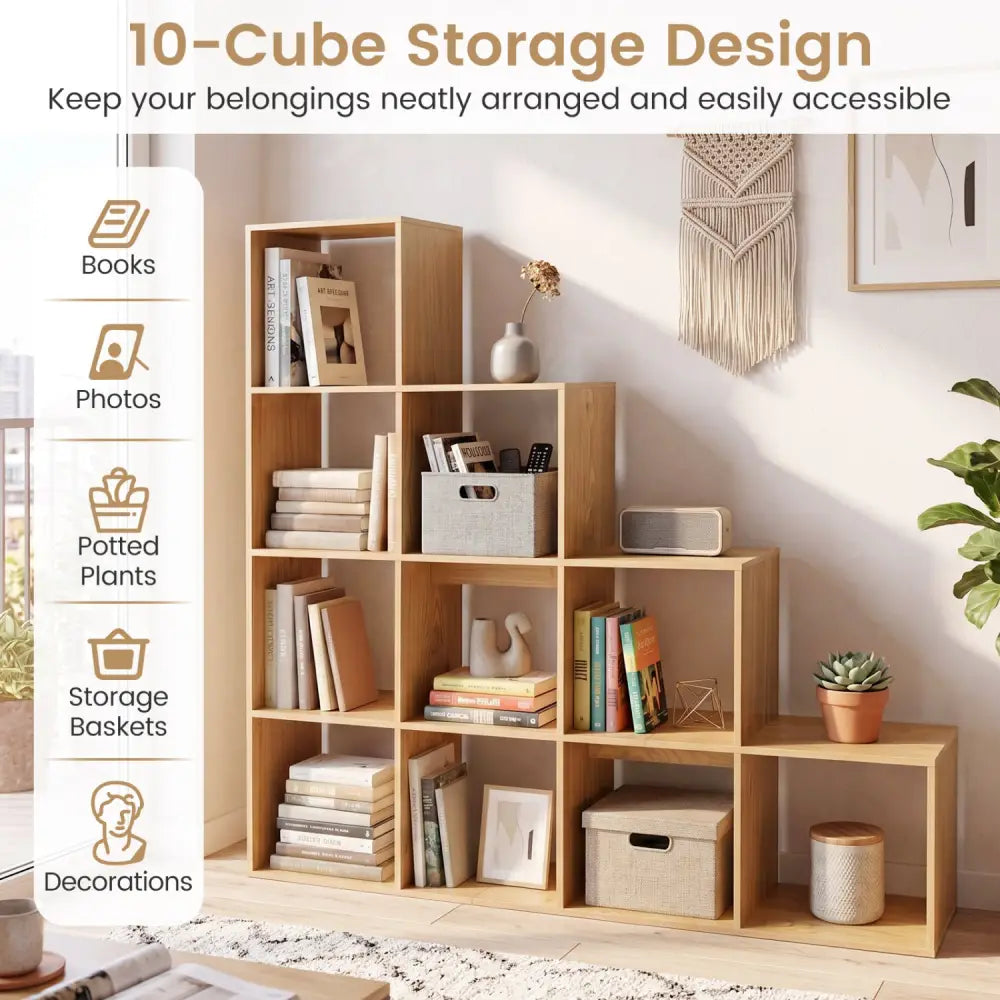 4-Tier Bookshelf with 2 Anti-Tipping Kits for Home Office-Natrual - Natural - Bookcases