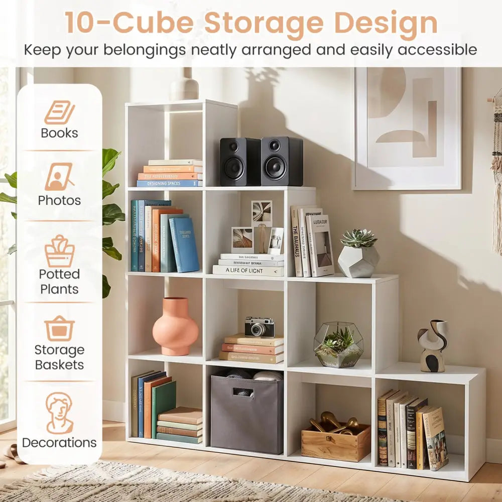 4-Tier Bookshelf with 2 Anti-Tipping Kits for Home Office-White - White - Bookcases
