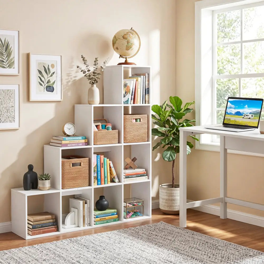 4-Tier Bookshelf with 2 Anti-Tipping Kits for Home Office-White - White - Bookcases