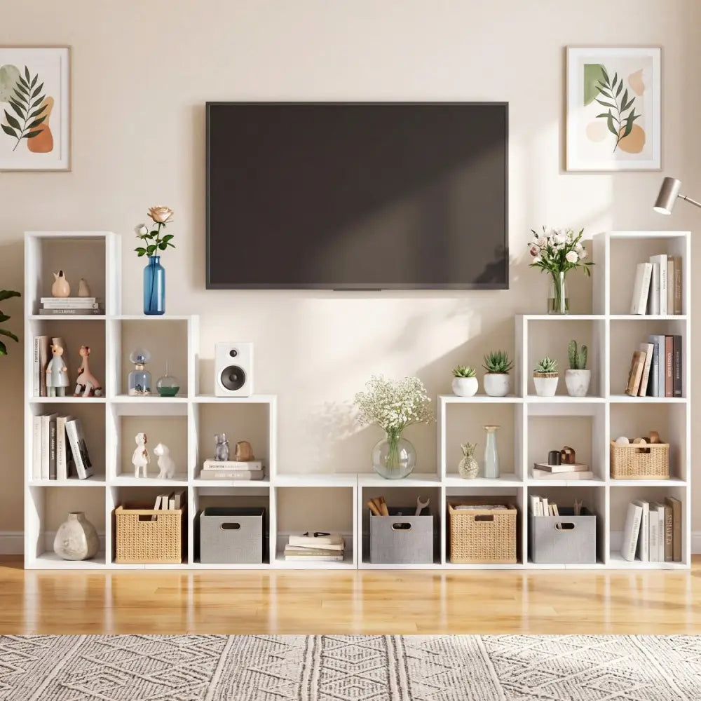 4-Tier Bookshelf with 2 Anti-Tipping Kits for Home Office-White - White - Bookcases