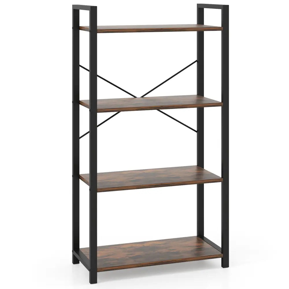 4-Tier Bookshelf with Heavy Duty Metal Frame Industrial Display Shelf-Rustic Brown - Rustic Brown - Bookcases