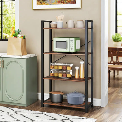 4-Tier Bookshelf with Heavy Duty Metal Frame Industrial Display Shelf-Rustic Brown Costway