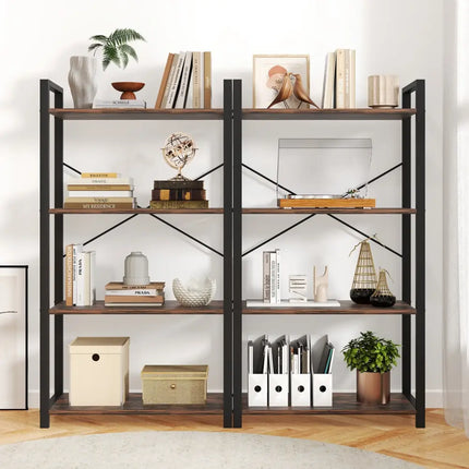 4-Tier Bookshelf with Heavy Duty Metal Frame Industrial Display Shelf-Rustic Brown Costway