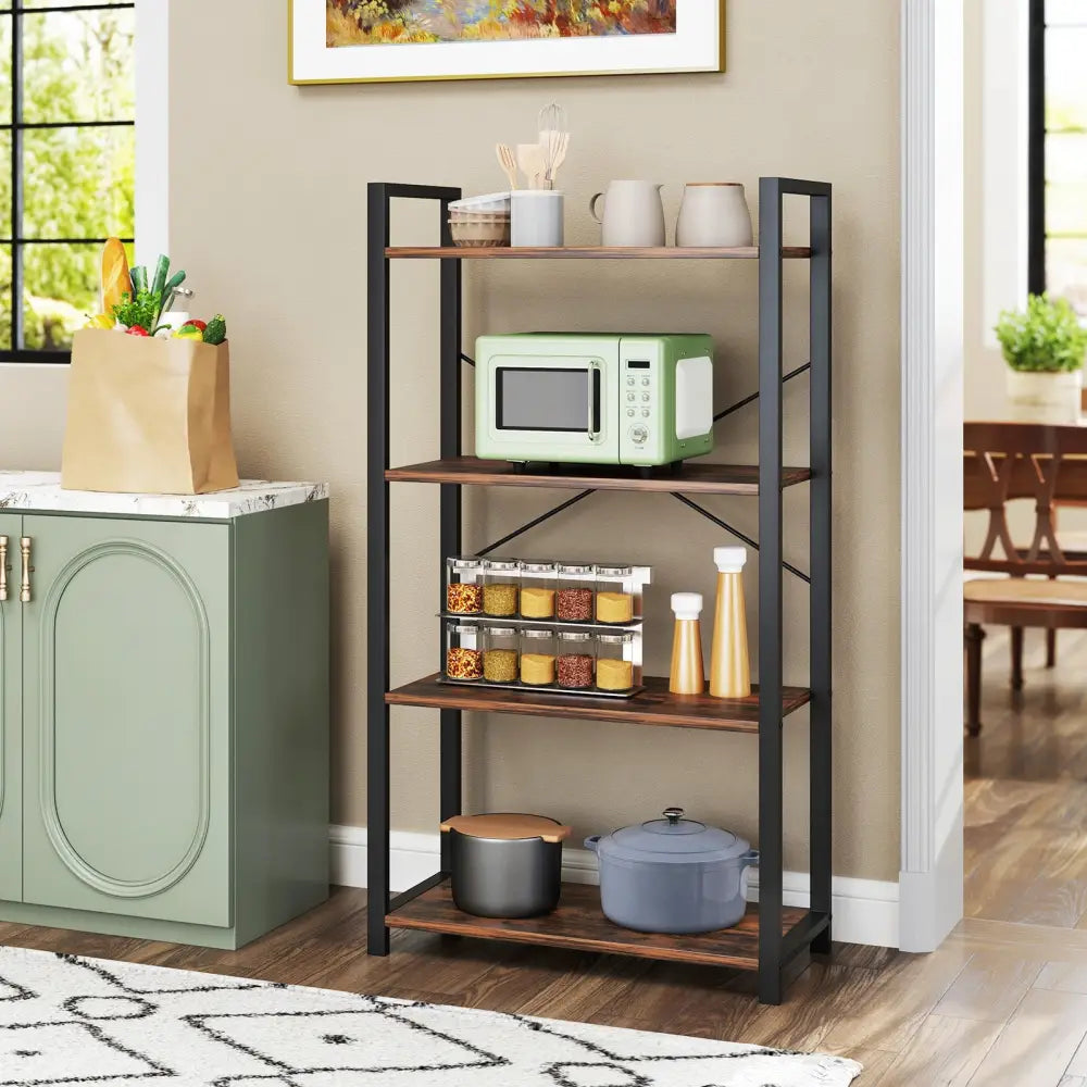 4-Tier Bookshelf with Heavy Duty Metal Frame Industrial Display Shelf-Rustic Brown - Rustic Brown - Bookcases