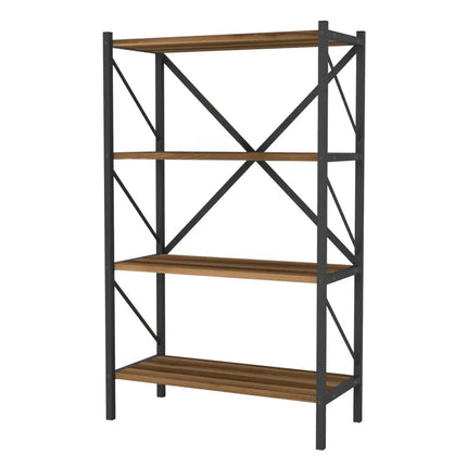 4-Tier Bookshelf with Heavy-Duty Metal Frame-Walnut Costway