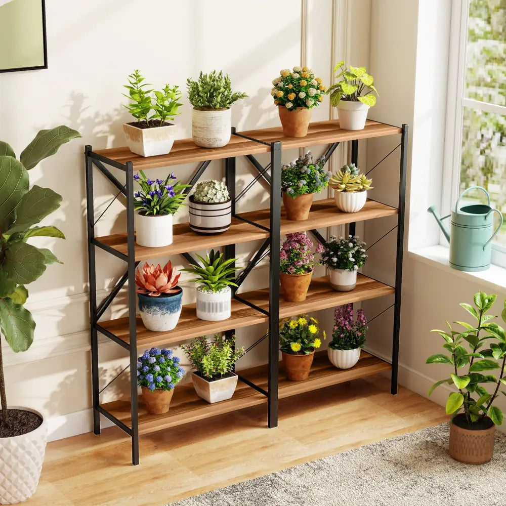 4-Tier Bookshelf with Heavy-Duty Metal Frame-Walnut - Walnut - Bookcases