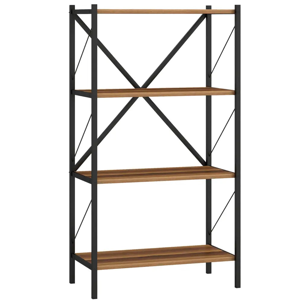 4-Tier Bookshelf with Heavy-Duty Metal Frame-Walnut - Walnut - Bookcases