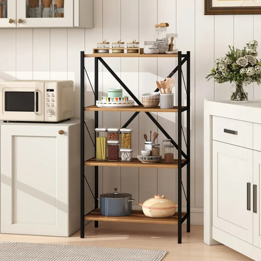 4-Tier Bookshelf with Heavy-Duty Metal Frame-Walnut - Walnut - Bookcases