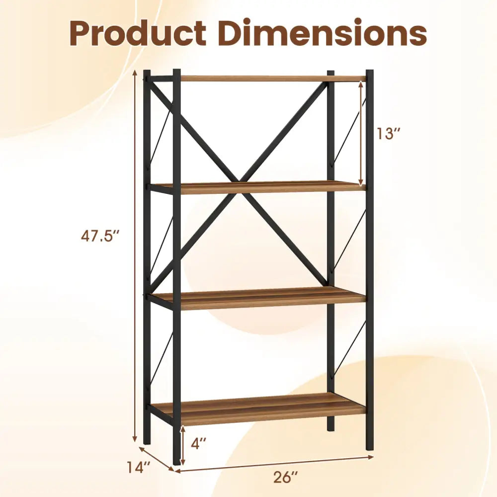 4-Tier Bookshelf with Heavy-Duty Metal Frame-Walnut - Walnut - Bookcases