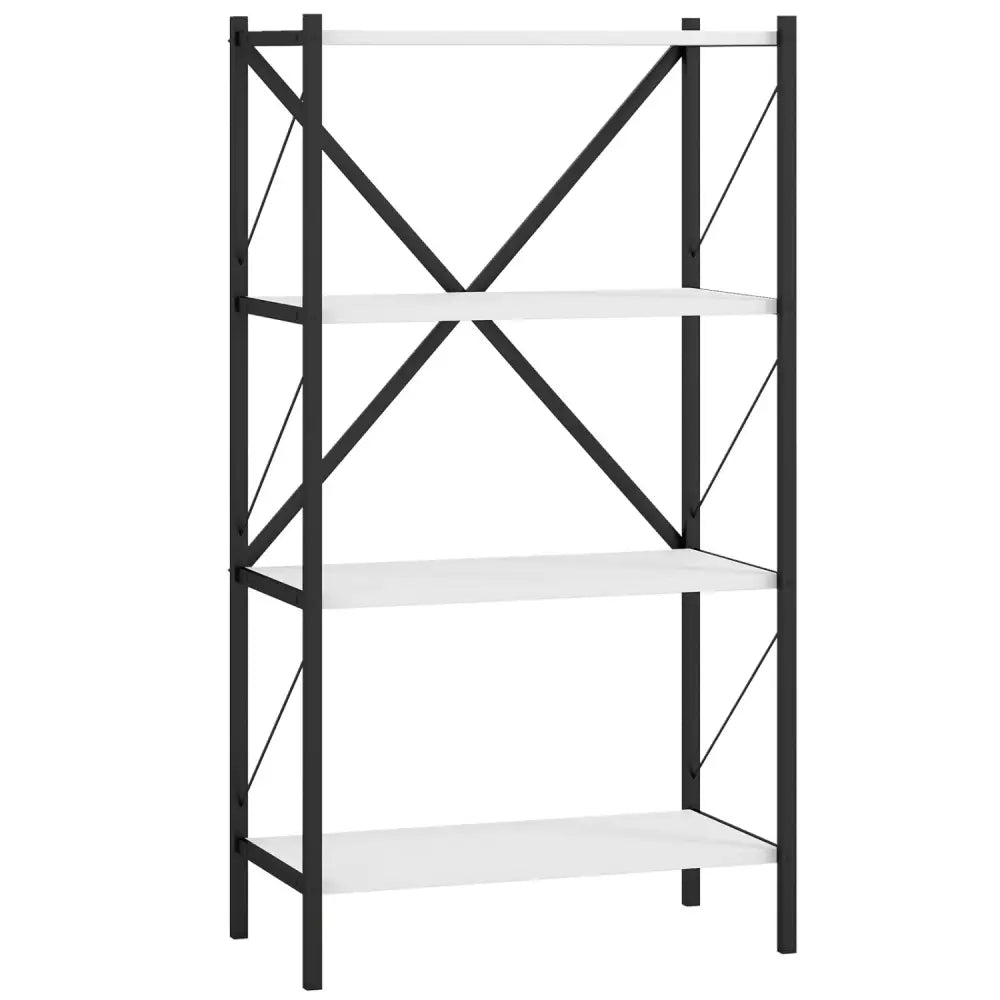 4-Tier Bookshelf with Heavy-Duty Metal Frame-White - White - Bookcases