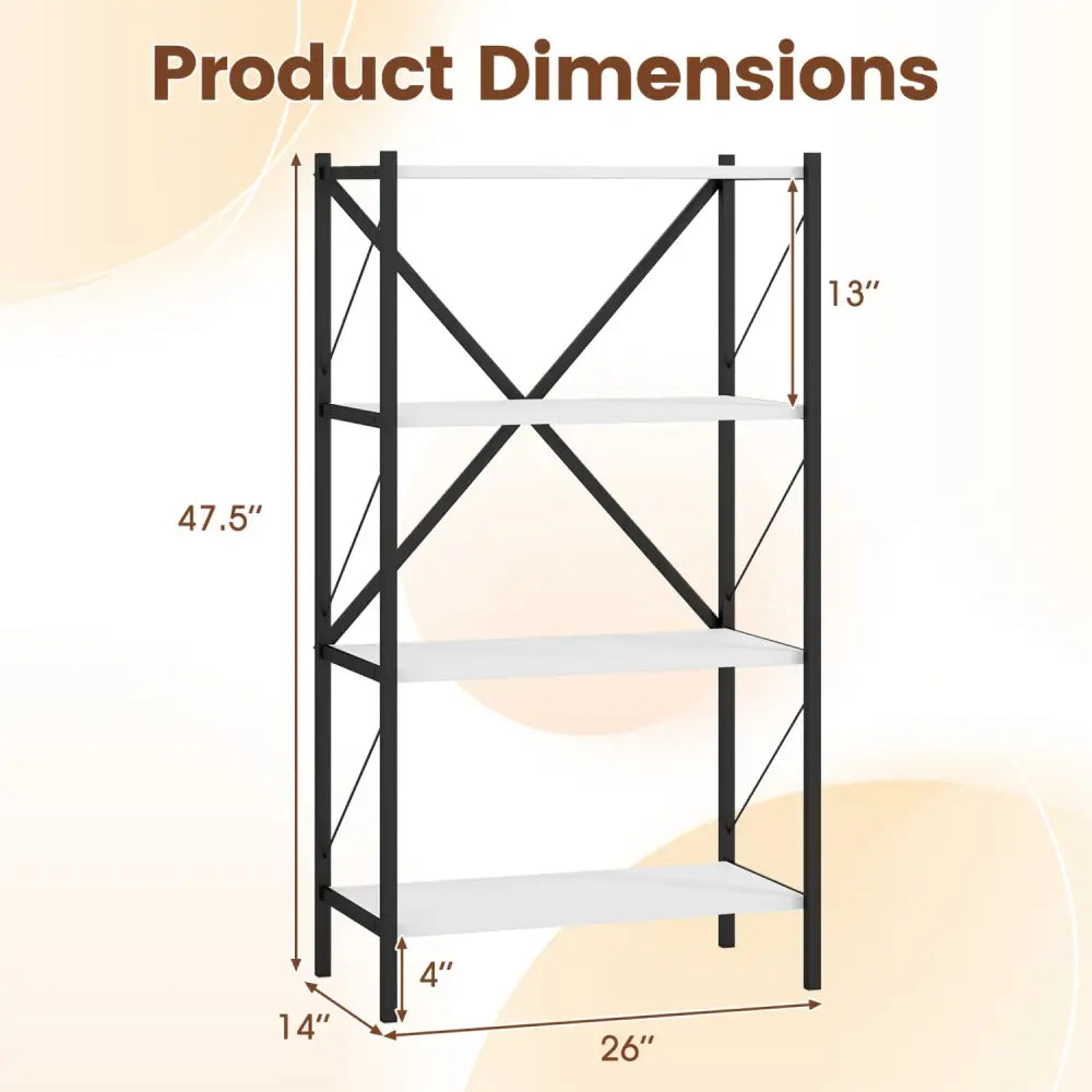 4-Tier Bookshelf with Heavy-Duty Metal Frame-White - White - Bookcases