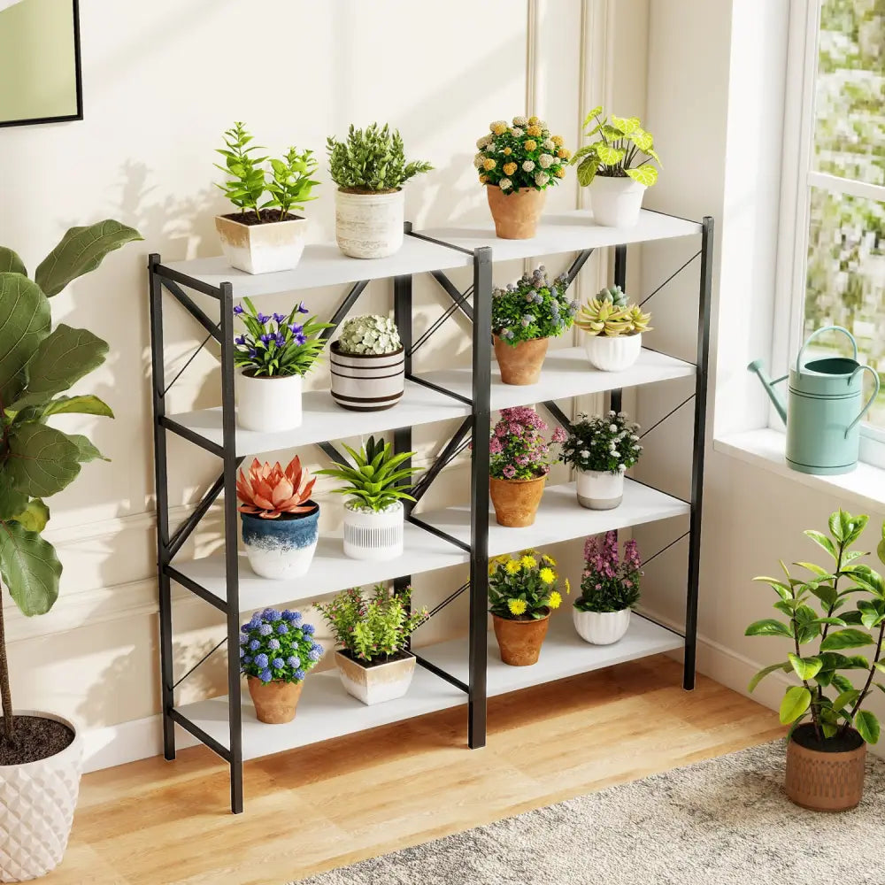 4-Tier Bookshelf with Heavy-Duty Metal Frame-White - White - Bookcases