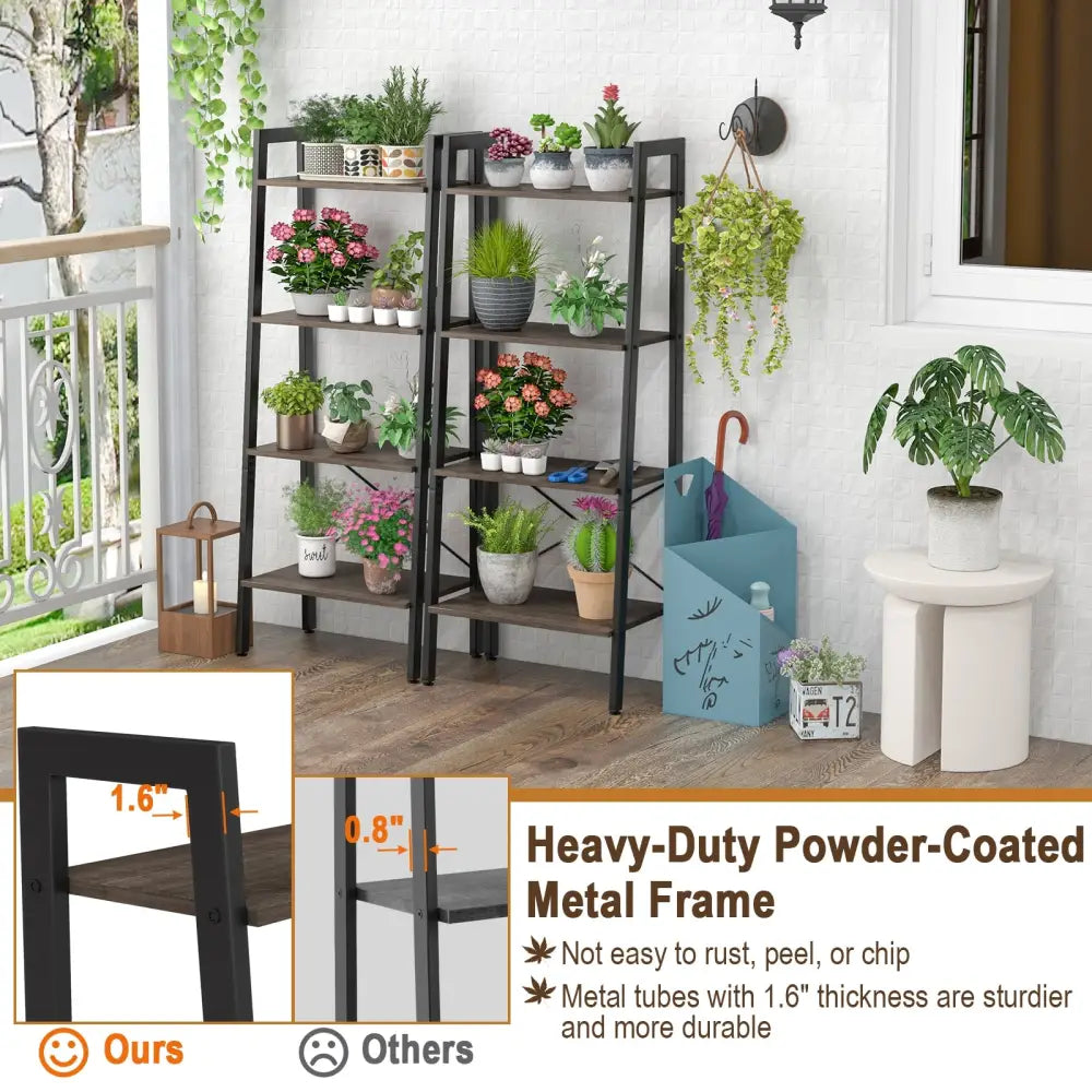 4-Tier Bookshelf with Metal Frame and Adjustable Foot Pads-Oak - Oak - Bookcases