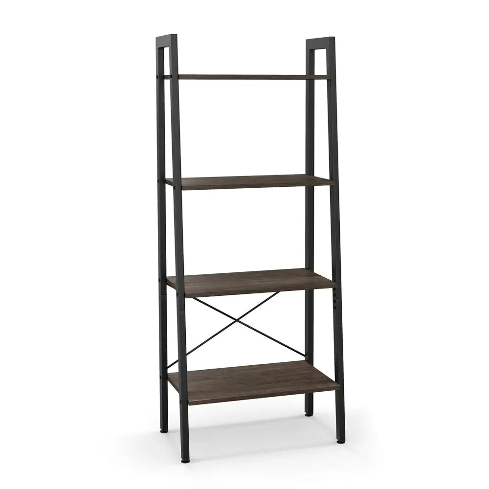 4-Tier Bookshelf with Metal Frame and Adjustable Foot Pads-Oak - Oak - Bookcases